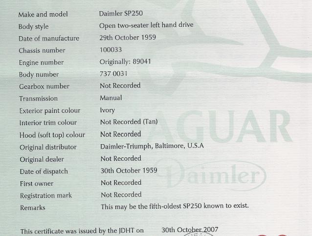 Historic Record - Daimler 